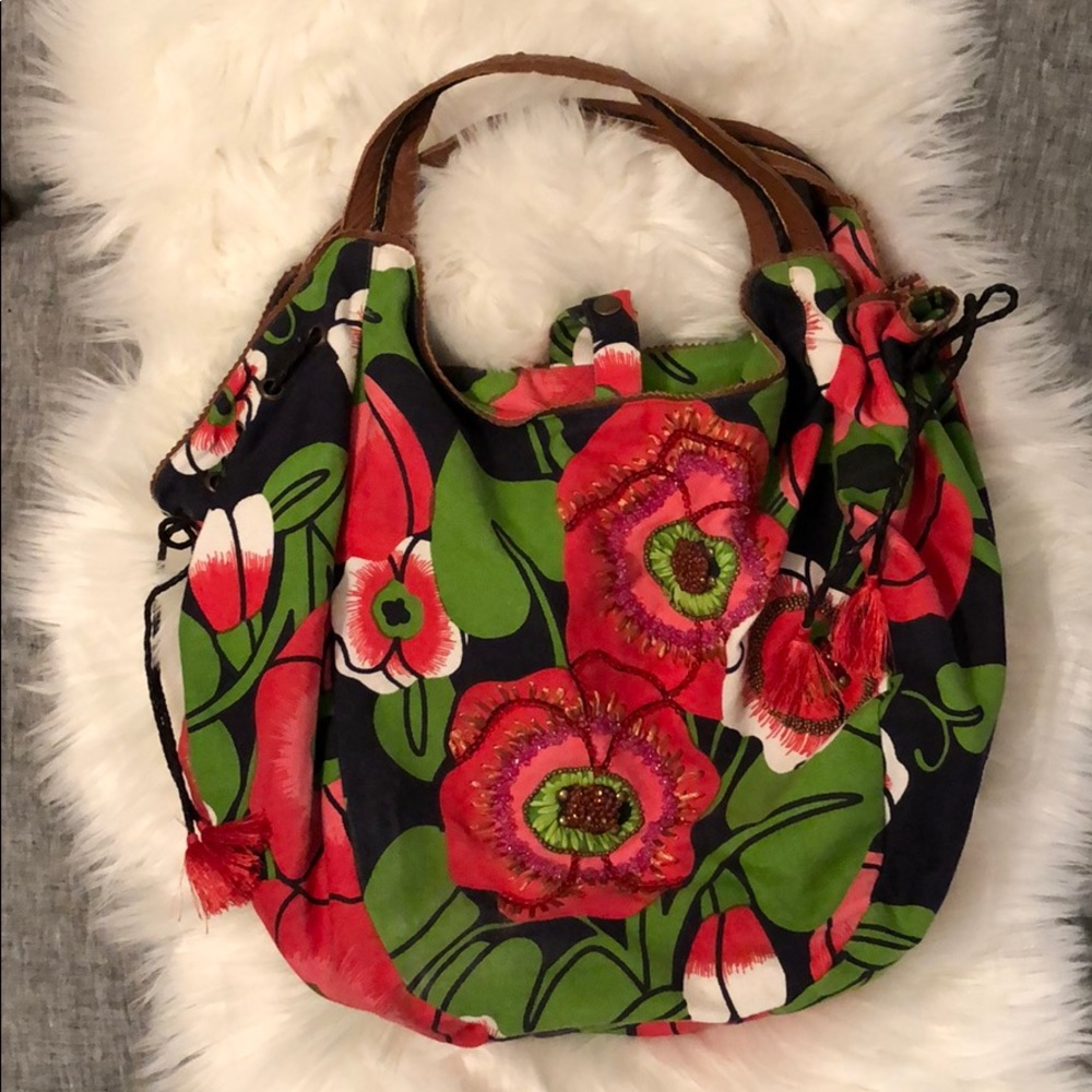 Beaded Tassel Floral Anthropologie Tote